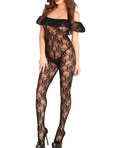 Leg Avenue - Bodystocking in Pizzo Floreale Nero Pizzo